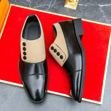 Giotto dual tone men's dress shoes with genuine leather and suede panel on display.