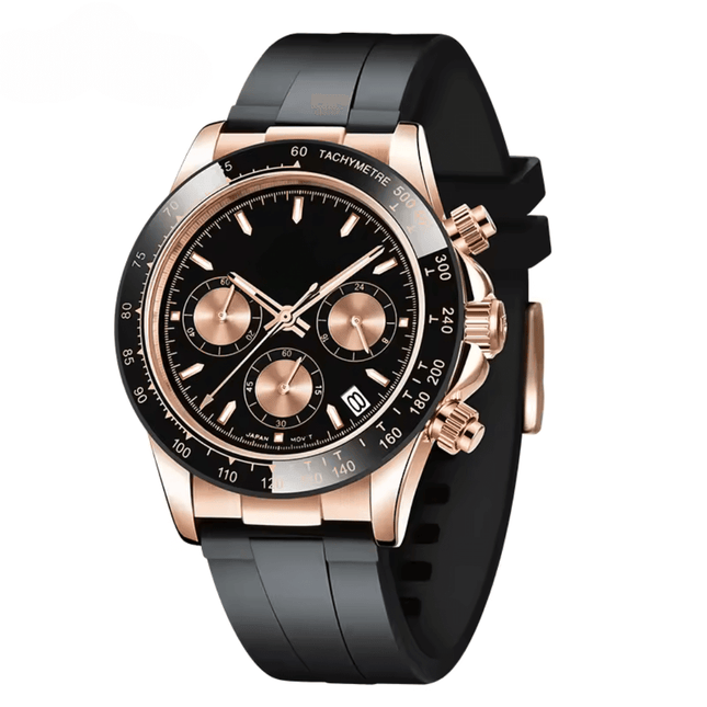 Imperio Chronograph – Rose Noir Edition luxury watch with rose gold case and black strap
