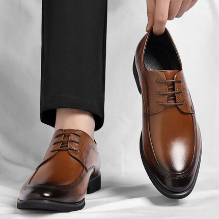 Italian leather dress shoes with premium leather finish, orthopedic foam insole, and versatile formal style for men.