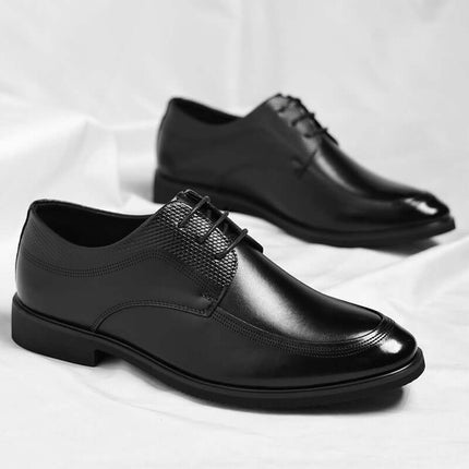 Elegant Italian leather dress shoes for men, featuring premium leather upper, supportive arch, orthopedic foam insole, and anti-slip outsole.