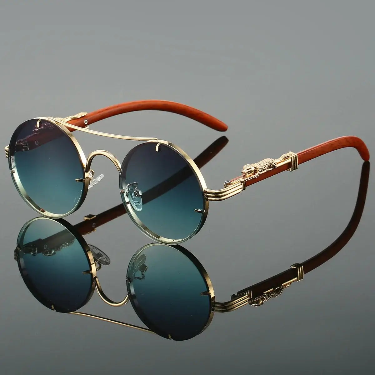 Jagger Shades UV protection men's sunglasses with polarized lenses, stylish round frames and leopard accents, ideal for driving and travel.