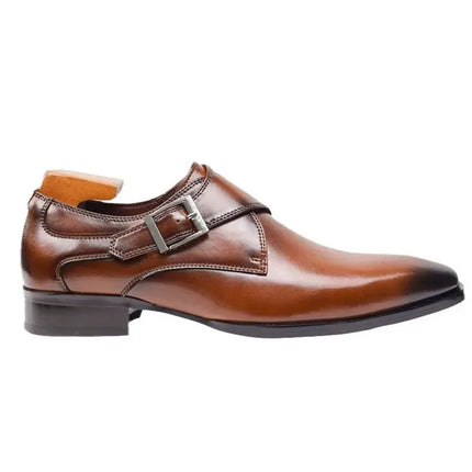 Lancaster Dress Shoes in genuine leather with polished metal buckle and pointed toe, suitable for formal and casual wear.