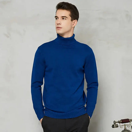 Langston Turtleneck for men in blue, offering warmth, comfort, and a soft fabric perfect for layering in winter, men's winter sweater style.
