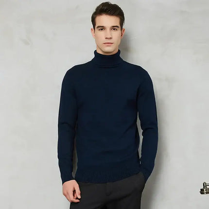 Langston Turtleneck men's winter sweater in navy, offering warmth, comfort, and style with a soft, lightweight knit perfect for everyday layering.