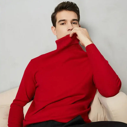 Langston Turtleneck in red, men's winter sweater, cozy and soft, perfect for layering or standalone style, warm and lightweight knitwear.
