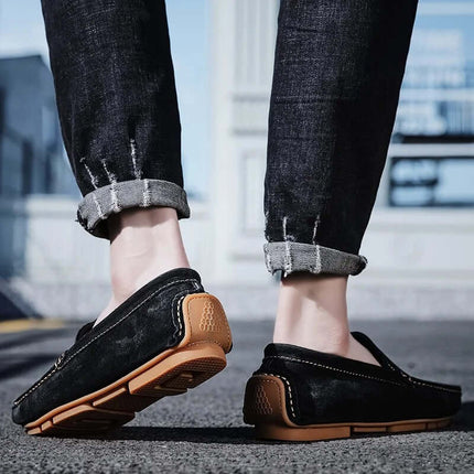 Elegant Lazio Suede Loafers, men's slip-on leather shoes, showcasing premium Italian craftsmanship and comfort with a flexible sole for formal style.
