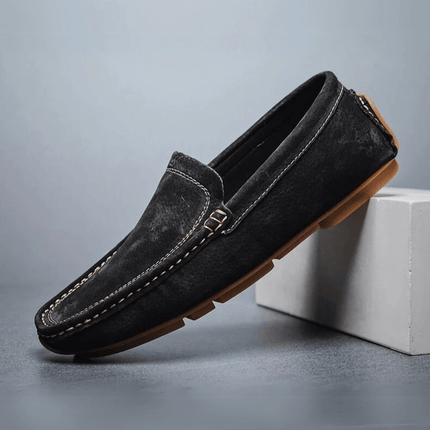 Lazio Suede Loafers for men, Italian hand-stitched suede, slip-on luxury design with cushioned insole, perfect for formal occasions.