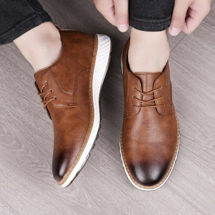 Livorno Hybrid Shoes in brown genuine leather with cushioned footbed and slip-on design, perfect for both casual and business settings.