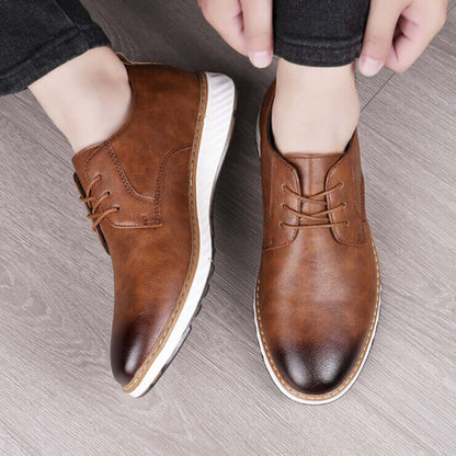 Livorno Hybrid Shoes in brown genuine leather with cushioned footbed and slip-on design, perfect for both casual and business settings.