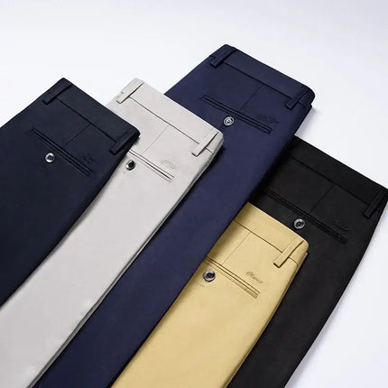 Four Loxley Classic-fit Pant colors showcasing men's casual pants with breathable, stretchy fabric for comfort and modern style.