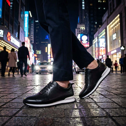 Lucano Leather Sneakers on city street; men's casual sneakers, comfortable everyday wear, perfect for walking and travel