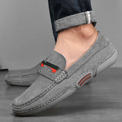 Lucca Suede Loafers in grey, showcasing premium suede and elegant slip-on comfort for men. Ideal for formal settings and casual wear.