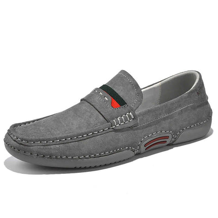 Lucca Suede Loafers, premium grey suede men's slip-on, perfect for formal and casual settings, featuring cushioned insoles for comfort.