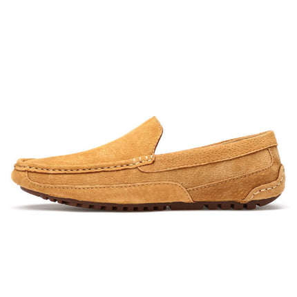 Lucera Slip-On Loafers in tan suede showcasing premium leather and elegant design with a flexible rubber sole, perfect for formal and casual wear.