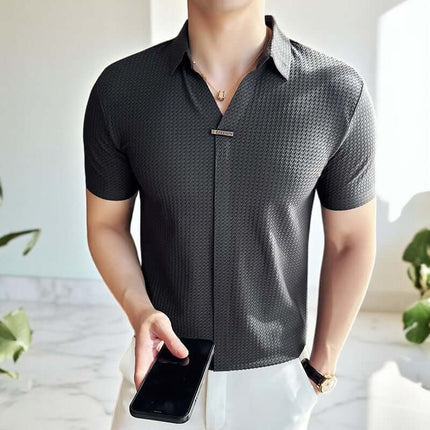 Lusso Classic Polo - men's casual shirt in black with breathable waffle design, perfect for versatile style and comfort in everyday settings.