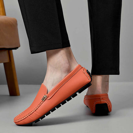 Marco Leather Loafers in orange, slip-on comfort, elegant design, handmade genuine leather, perfect for formal occasions, men's leather loafers