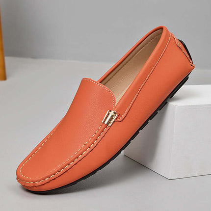 Marco Leather Loafers in orange, luxury men's slip-on shoes