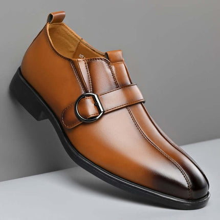 Matteo Dress Shoes with metal buckle and flexible rubber outsole, crafted from premium synthetic leather, featuring orthopedic cushioning.