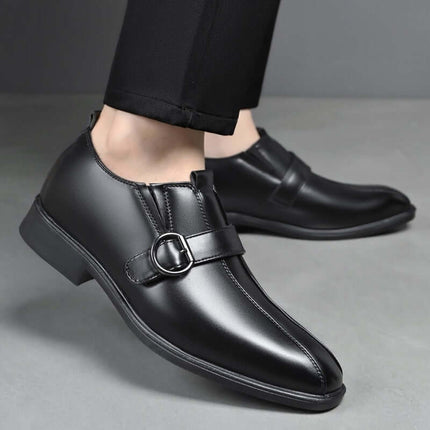Matteo Dress Shoes with buckle, crafted from premium synthetic leather, featuring orthopedic cushioned insole and flexible rubber outsole.