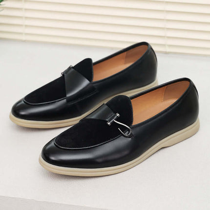 Matteo Leather Loafers with suede detail and hook accent, men's leather loafers offering slip-on comfort and elegance, formal luxury loafers men.
