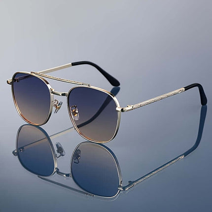 Maverick Shades - Men's polarized UV protection sunglasses, classic aviator style with gold accents, perfect for driving, travel, and outdoor use.