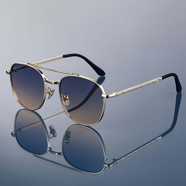 Maverick Shades - Men's polarized UV protection sunglasses, classic aviator style with gold accents, perfect for driving, travel, and outdoor use.