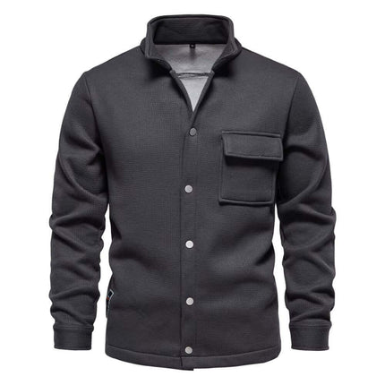 Men's premium winter jacket in dark gray with button closure and front pocket, stylish and warm for winter fashion.