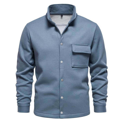 men's premium winter jacket in light blue, featuring a stylish button-up design with a pocket, perfect for winter fashion
