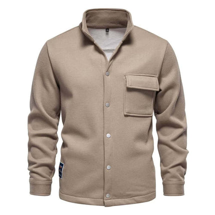 Men's premium winter jacket in beige color with a front pocket, perfect for winter wear.