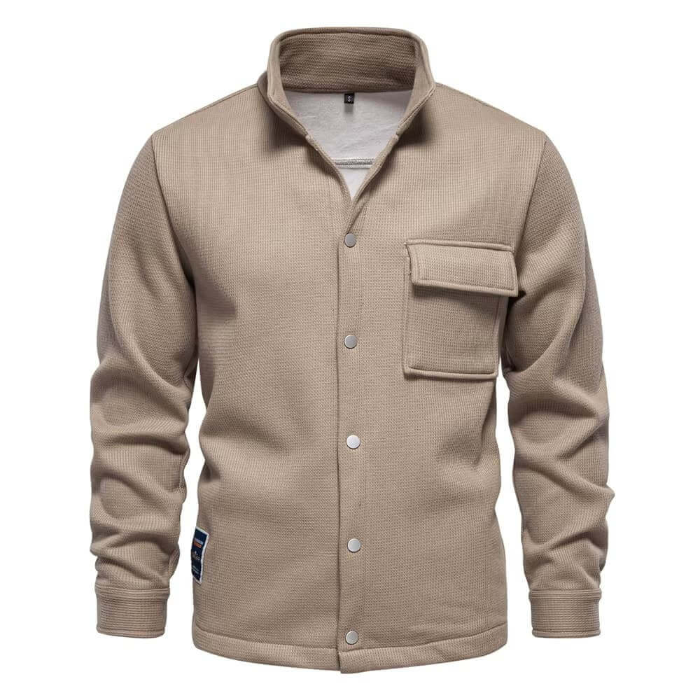 Men's premium winter jacket in beige color with a front pocket, perfect for winter wear.