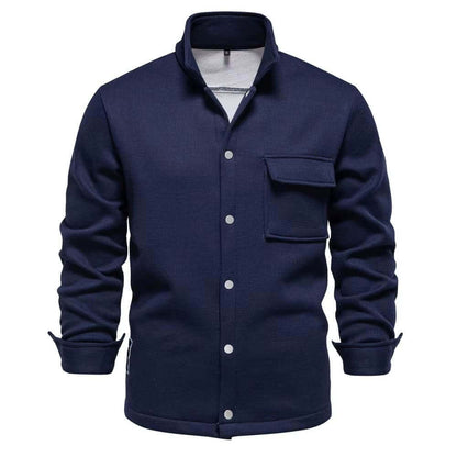 Navy men's premium winter jacket with front buttons and pocket for cold weather wear
