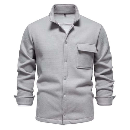 Men's premium winter jacket in light gray, featuring a stylish design with button closure and chest pocket.
