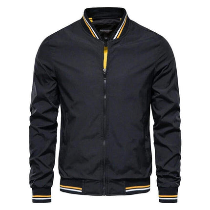Men’s Urban Style Jacket – Premium Madrid Casual Jacket, black with striped cuffs, front view