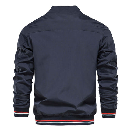 Men’s Urban Style Jacket - Premium Madrid Casual Jacket in navy blue, showcasing back design with striped ribbed hem.