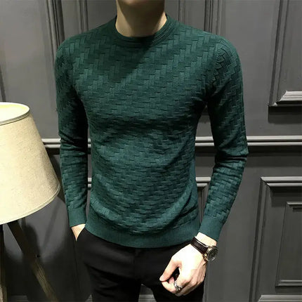 Men's woven Sweater - Soft, breathable fabric in green with intricate texture, ideal for winter layering and warmth, featuring a modern silhouette.