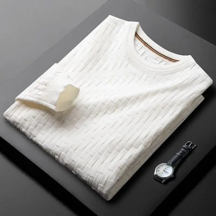 Men's woven Sweater - Soft, breathable fabric, showcasing intricate weave design, perfect for layering in winter. Cozy men's winter knitwear.