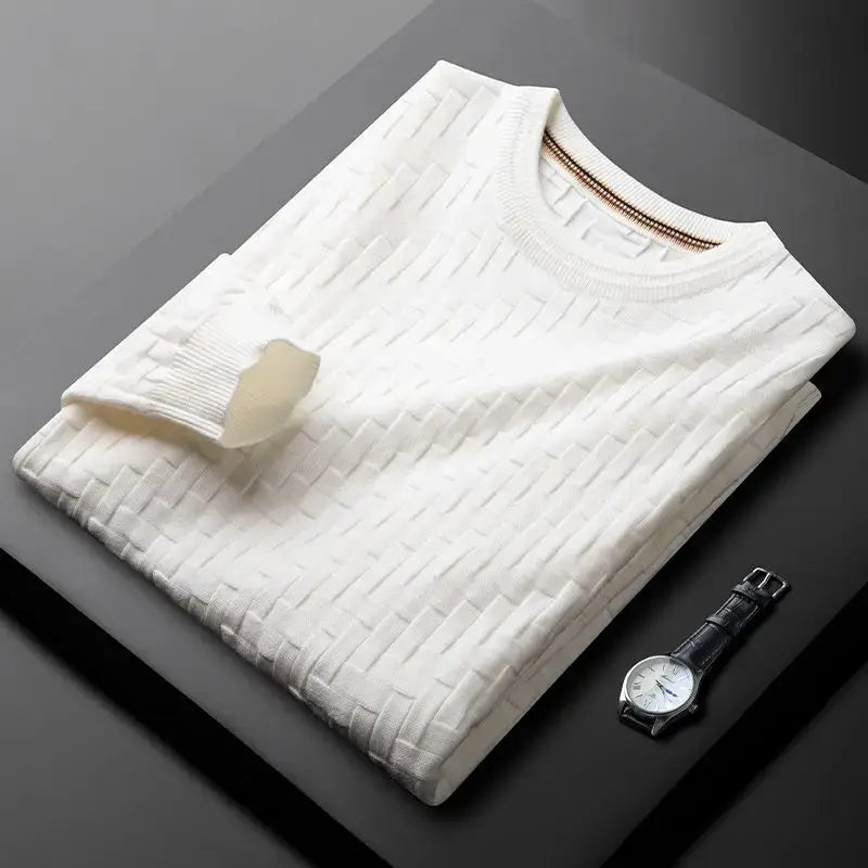 Men's woven Sweater - Soft, breathable fabric, showcasing intricate weave design, perfect for layering in winter. Cozy men's winter knitwear.