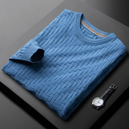 Men's woven Sweater - Soft, breathable fabric with intricate blue pattern, showcasing warm, cozy style ideal for winter layering and everyday wear.