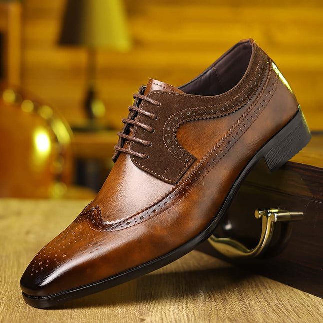 Milano Dress Shoes in Italian leather with suede panels, featuring orthopedic insoles for style and comfort.