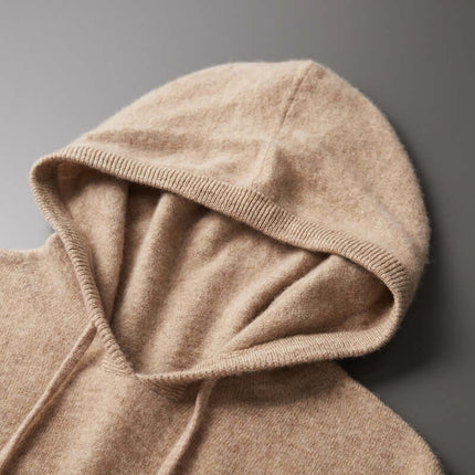 Monaco Hoodie in soft merino wool, showcasing seamless knit for men's winter sweater comfort and style.