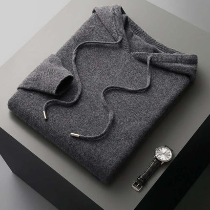 Monaco Hoodie made from ultra-soft merino wool, showcasing seamless design and exceptional comfort for men's winter knitwear and layering.