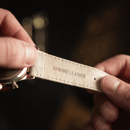 Close-up of genuine leather strap for Monarch Automatic – Signature Edition watch, showcasing durability and elegance.