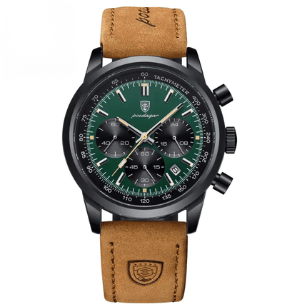 Monarch Automatic – Signature Edition with green dial and brown leather strap, sophisticated men's watch inspired by Swiss luxury trends.
