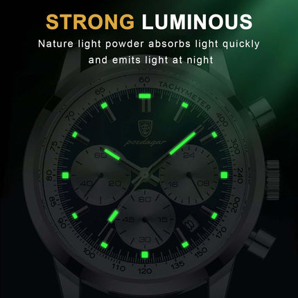 Monarch Automatic watch with strong luminous features, glowing green indices and hands at night, showcasing luxury and elegance.