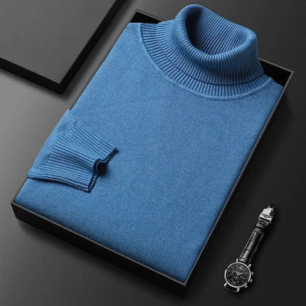 Montclair Sweater - men's winter sweater with soft cashmere blend and classic turtleneck in blue, perfect for warmth and stylish winter layering.