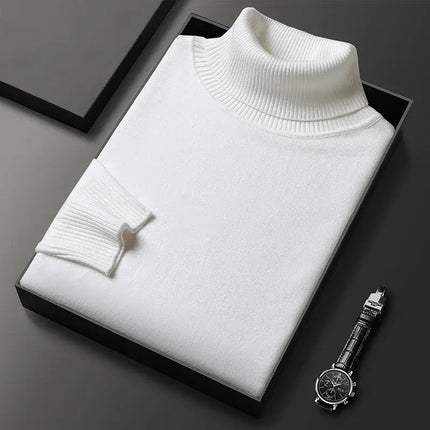 Montclair Sweater in white, premium men's winter knitwear, showcasing soft cashmere blend fabric and timeless turtleneck design for warmth and style.