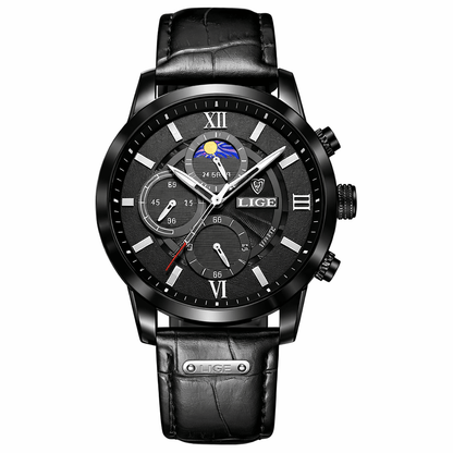 Montero Prestige Leather Edition watch with black leather strap and detailed dial