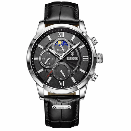 Montero Prestige – Leather Edition watch with black leather strap and detailed dial design