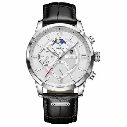 Montero Prestige – Leather Edition watch with black leather strap and elegant dial design showcasing time and date features.