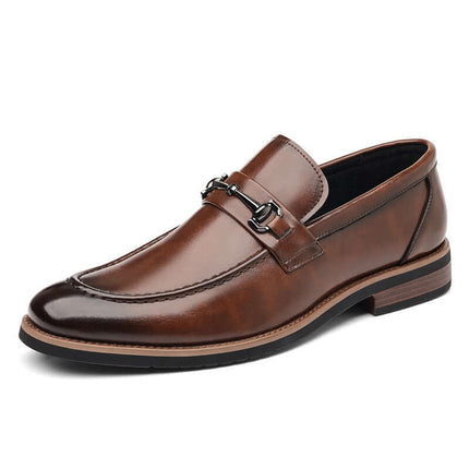 Montovani Leather Loafers in brown, featuring a sleek silhouette, refined metal bit, and smooth leather for a premium formal look.